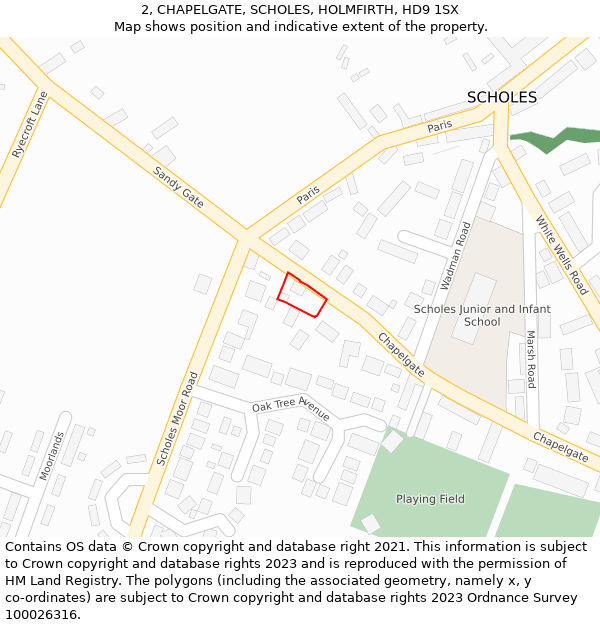 2, CHAPELGATE, SCHOLES, HOLMFIRTH, HD9 1SX: Location map and indicative extent of plot