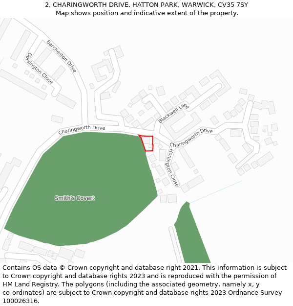 2, CHARINGWORTH DRIVE, HATTON PARK, WARWICK, CV35 7SY: Location map and indicative extent of plot
