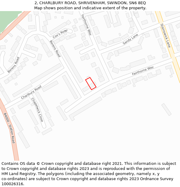 2, CHARLBURY ROAD, SHRIVENHAM, SWINDON, SN6 8EQ: Location map and indicative extent of plot