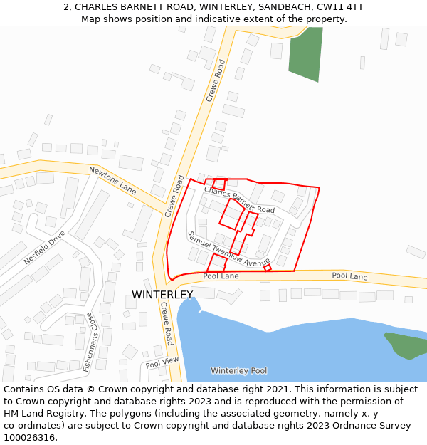 2, CHARLES BARNETT ROAD, WINTERLEY, SANDBACH, CW11 4TT: Location map and indicative extent of plot