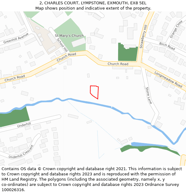 2, CHARLES COURT, LYMPSTONE, EXMOUTH, EX8 5EL: Location map and indicative extent of plot