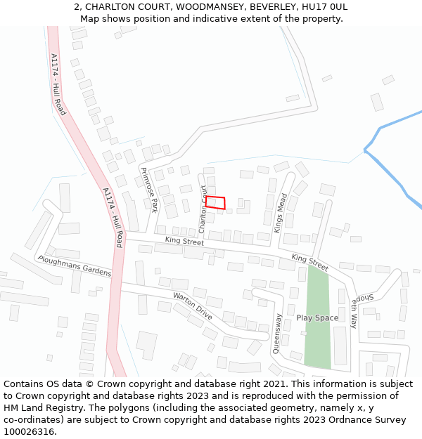 2, CHARLTON COURT, WOODMANSEY, BEVERLEY, HU17 0UL: Location map and indicative extent of plot