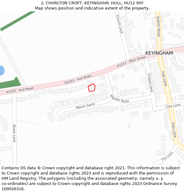 2, CHARLTON CROFT, KEYINGHAM, HULL, HU12 9XF: Location map and indicative extent of plot