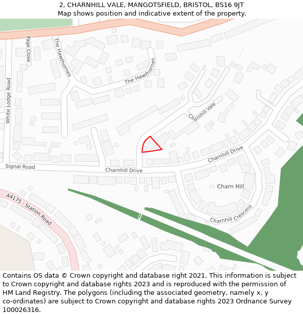 2, CHARNHILL VALE, MANGOTSFIELD, BRISTOL, BS16 9JT: Location map and indicative extent of plot