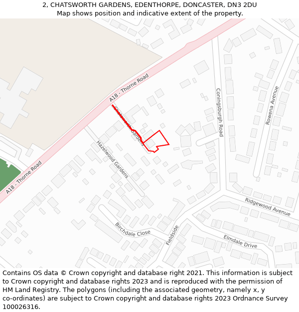 2, CHATSWORTH GARDENS, EDENTHORPE, DONCASTER, DN3 2DU: Location map and indicative extent of plot