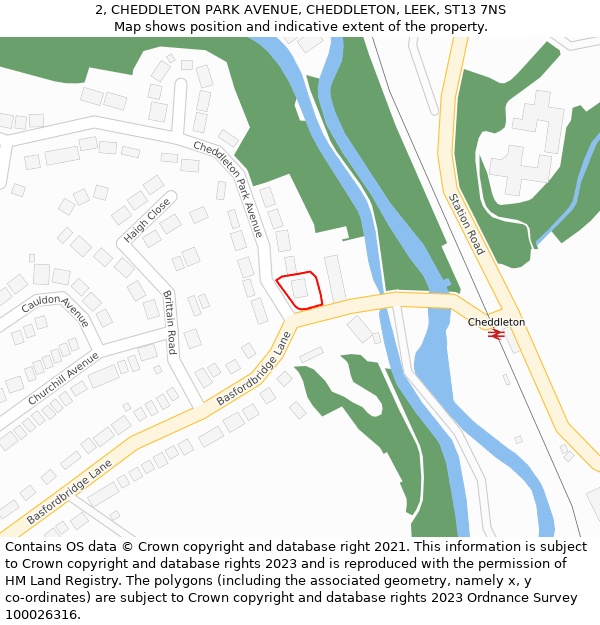 2, CHEDDLETON PARK AVENUE, CHEDDLETON, LEEK, ST13 7NS: Location map and indicative extent of plot