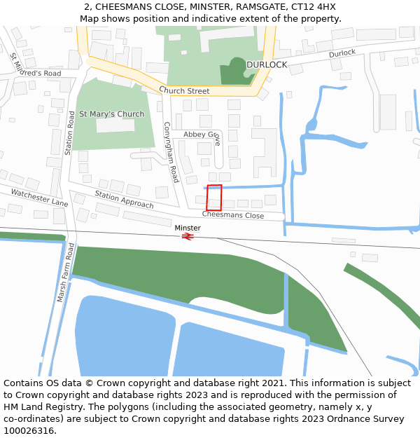 2, CHEESMANS CLOSE, MINSTER, RAMSGATE, CT12 4HX: Location map and indicative extent of plot