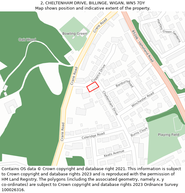 2, CHELTENHAM DRIVE, BILLINGE, WIGAN, WN5 7DY: Location map and indicative extent of plot