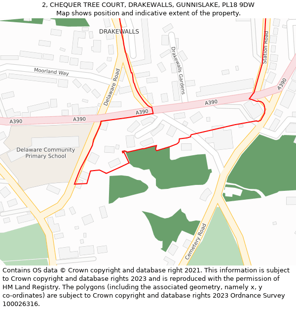 2, CHEQUER TREE COURT, DRAKEWALLS, GUNNISLAKE, PL18 9DW: Location map and indicative extent of plot