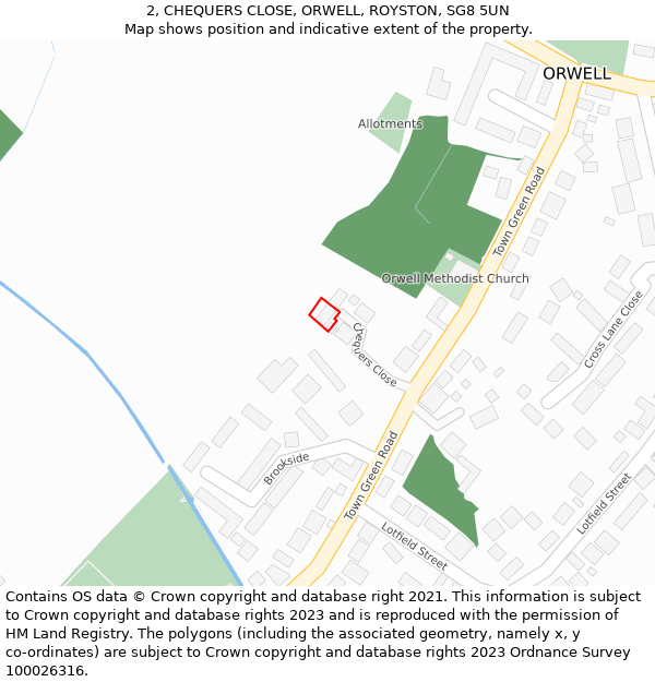 2, CHEQUERS CLOSE, ORWELL, ROYSTON, SG8 5UN: Location map and indicative extent of plot