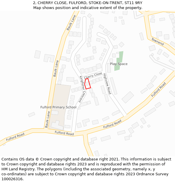 2, CHERRY CLOSE, FULFORD, STOKE-ON-TRENT, ST11 9RY: Location map and indicative extent of plot