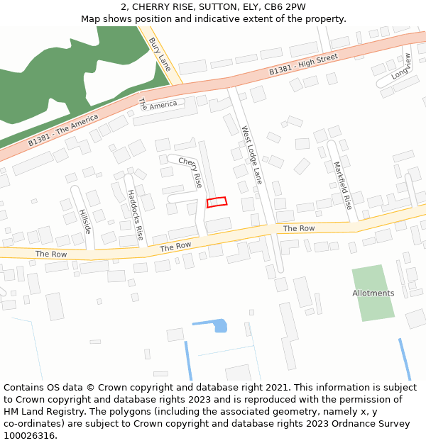 2, CHERRY RISE, SUTTON, ELY, CB6 2PW: Location map and indicative extent of plot