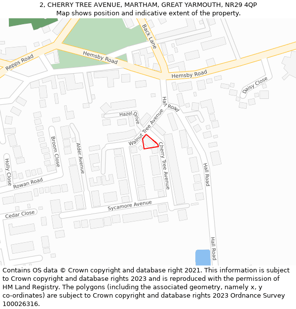 2, CHERRY TREE AVENUE, MARTHAM, GREAT YARMOUTH, NR29 4QP: Location map and indicative extent of plot