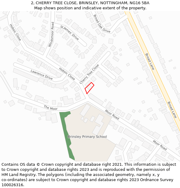 2, CHERRY TREE CLOSE, BRINSLEY, NOTTINGHAM, NG16 5BA: Location map and indicative extent of plot