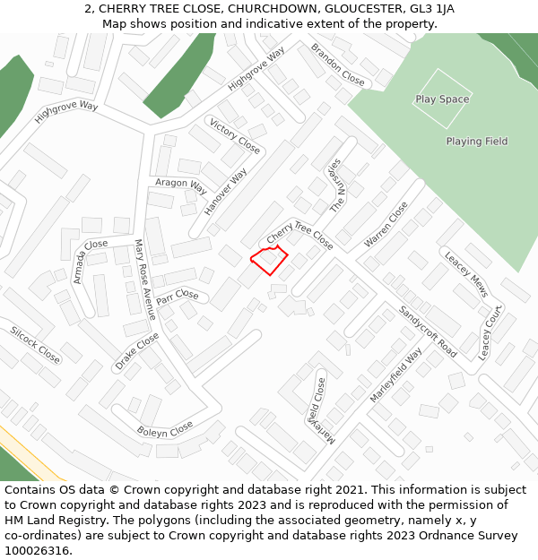 2, CHERRY TREE CLOSE, CHURCHDOWN, GLOUCESTER, GL3 1JA: Location map and indicative extent of plot