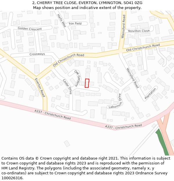 2, CHERRY TREE CLOSE, EVERTON, LYMINGTON, SO41 0ZG: Location map and indicative extent of plot