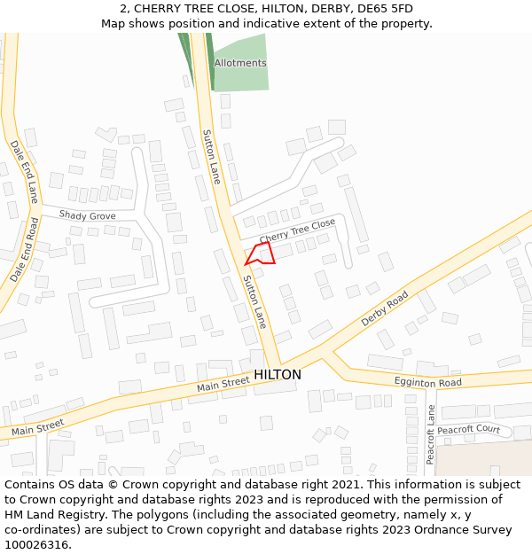 2, CHERRY TREE CLOSE, HILTON, DERBY, DE65 5FD: Location map and indicative extent of plot