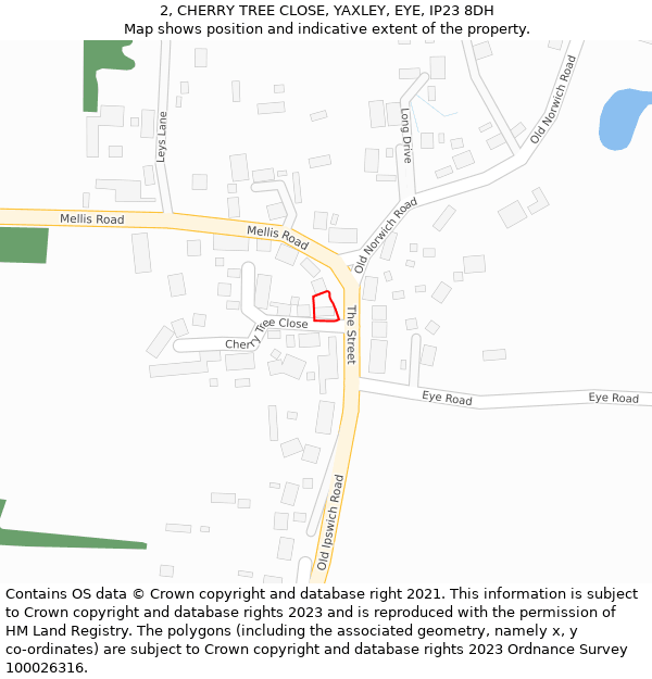 2, CHERRY TREE CLOSE, YAXLEY, EYE, IP23 8DH: Location map and indicative extent of plot