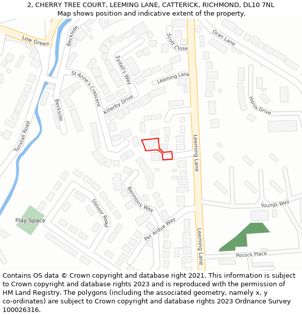 2, CHERRY TREE COURT, LEEMING LANE, CATTERICK, RICHMOND, DL10 7NL: Location map and indicative extent of plot