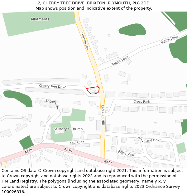 2, CHERRY TREE DRIVE, BRIXTON, PLYMOUTH, PL8 2DD: Location map and indicative extent of plot