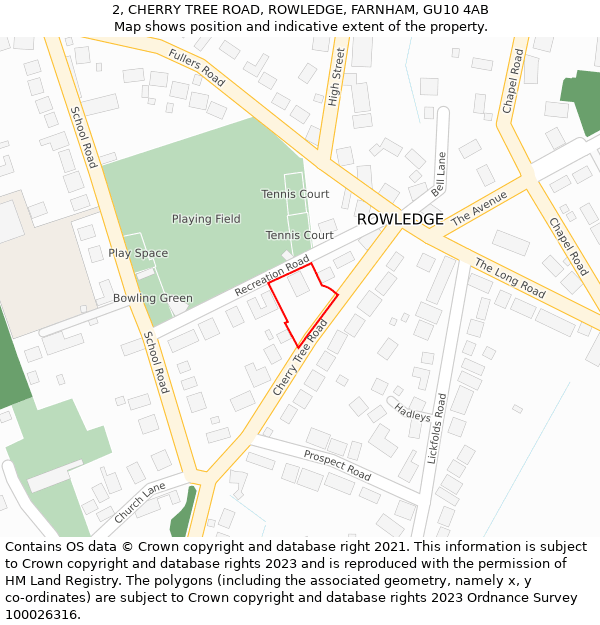 2, CHERRY TREE ROAD, ROWLEDGE, FARNHAM, GU10 4AB: Location map and indicative extent of plot