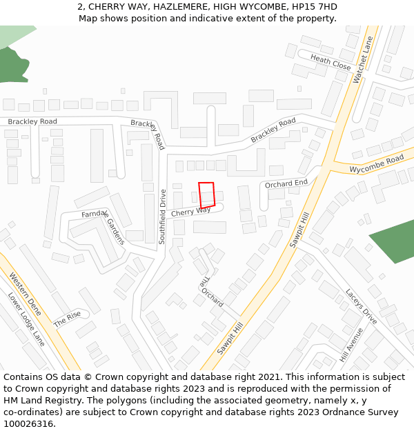 2, CHERRY WAY, HAZLEMERE, HIGH WYCOMBE, HP15 7HD: Location map and indicative extent of plot