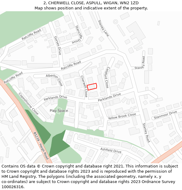 2, CHERWELL CLOSE, ASPULL, WIGAN, WN2 1ZD: Location map and indicative extent of plot