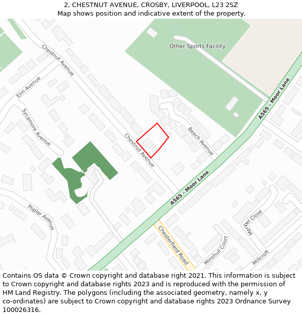 2, CHESTNUT AVENUE, CROSBY, LIVERPOOL, L23 2SZ: Location map and indicative extent of plot