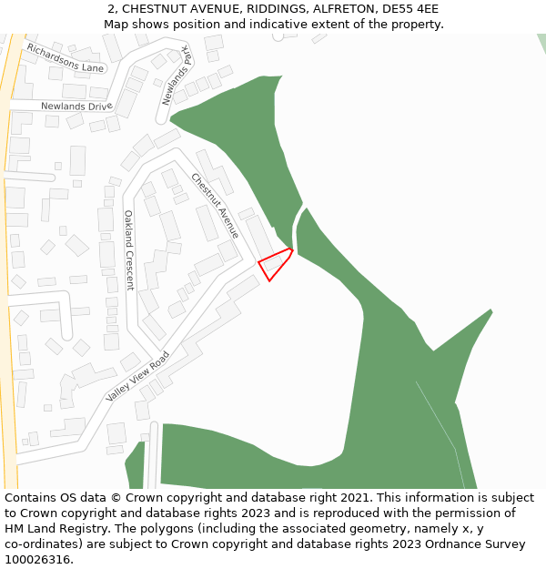 2, CHESTNUT AVENUE, RIDDINGS, ALFRETON, DE55 4EE: Location map and indicative extent of plot