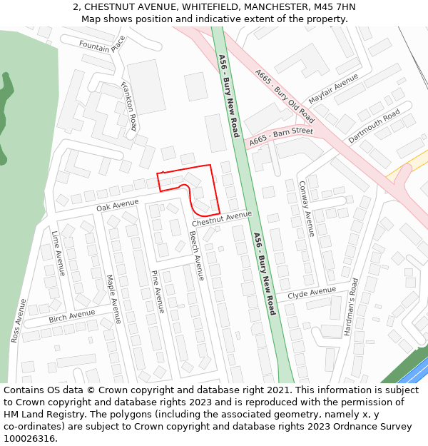 2, CHESTNUT AVENUE, WHITEFIELD, MANCHESTER, M45 7HN: Location map and indicative extent of plot