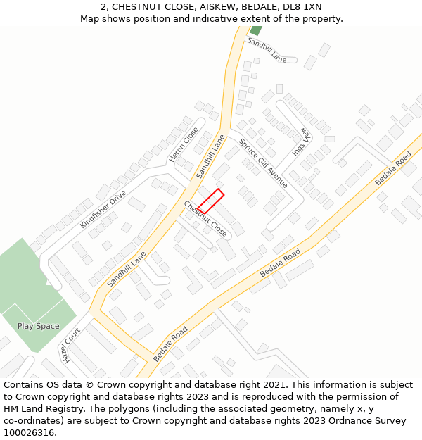 2, CHESTNUT CLOSE, AISKEW, BEDALE, DL8 1XN: Location map and indicative extent of plot