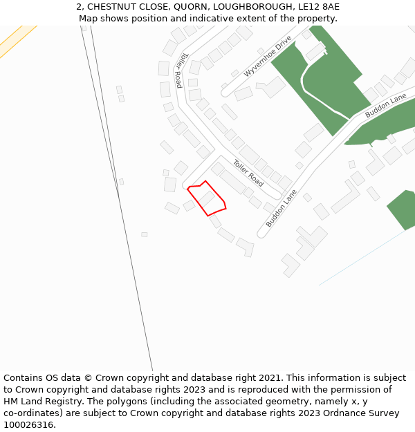 2, CHESTNUT CLOSE, QUORN, LOUGHBOROUGH, LE12 8AE: Location map and indicative extent of plot