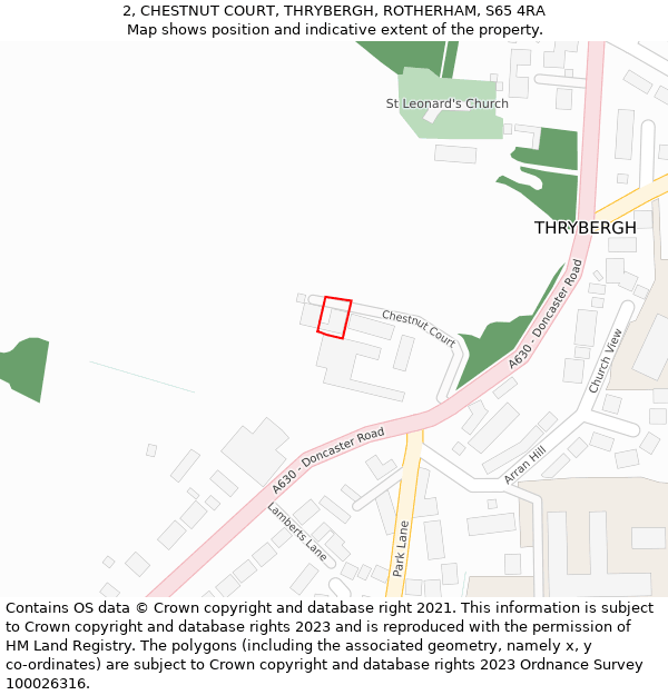 2, CHESTNUT COURT, THRYBERGH, ROTHERHAM, S65 4RA: Location map and indicative extent of plot