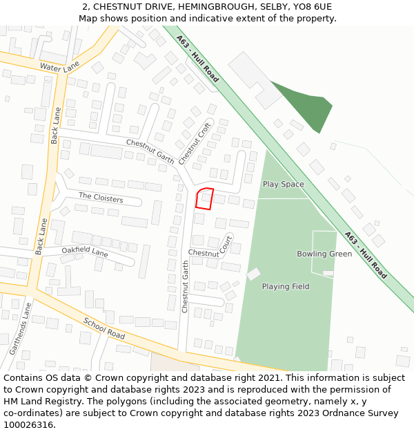 2, CHESTNUT DRIVE, HEMINGBROUGH, SELBY, YO8 6UE: Location map and indicative extent of plot