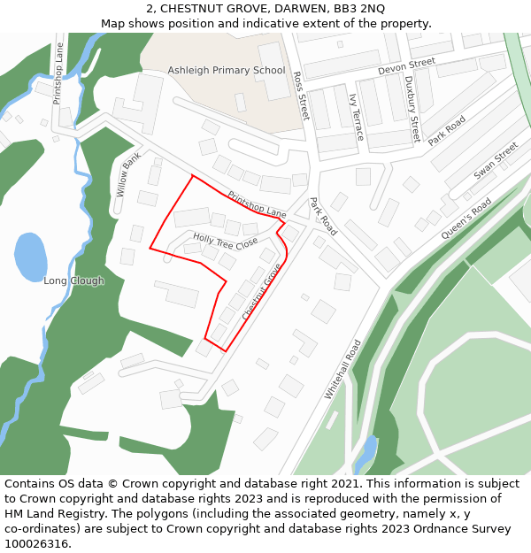 2, CHESTNUT GROVE, DARWEN, BB3 2NQ: Location map and indicative extent of plot