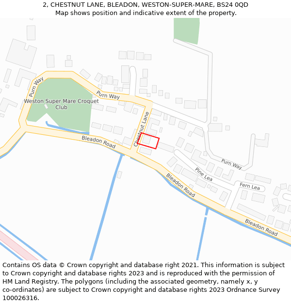 2, CHESTNUT LANE, BLEADON, WESTON-SUPER-MARE, BS24 0QD: Location map and indicative extent of plot