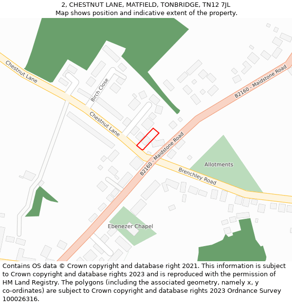 2, CHESTNUT LANE, MATFIELD, TONBRIDGE, TN12 7JL: Location map and indicative extent of plot