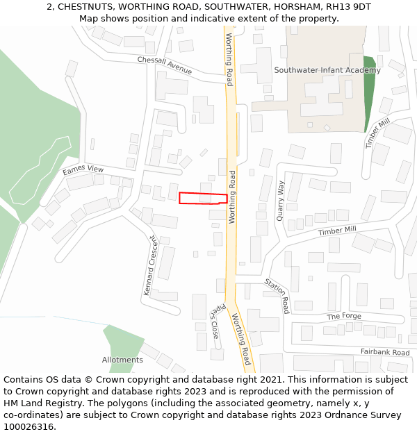 2, CHESTNUTS, WORTHING ROAD, SOUTHWATER, HORSHAM, RH13 9DT: Location map and indicative extent of plot