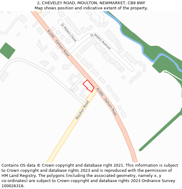 2, CHEVELEY ROAD, MOULTON, NEWMARKET, CB8 8WF: Location map and indicative extent of plot