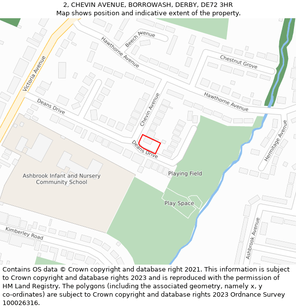 2, CHEVIN AVENUE, BORROWASH, DERBY, DE72 3HR: Location map and indicative extent of plot