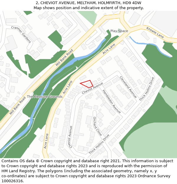 2, CHEVIOT AVENUE, MELTHAM, HOLMFIRTH, HD9 4DW: Location map and indicative extent of plot