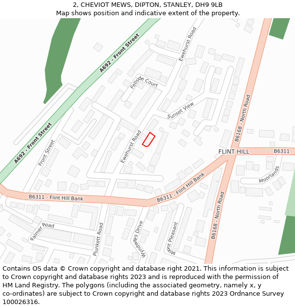 2, CHEVIOT MEWS, DIPTON, STANLEY, DH9 9LB: Location map and indicative extent of plot