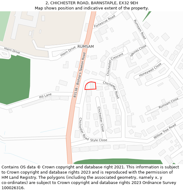 2, CHICHESTER ROAD, BARNSTAPLE, EX32 9EH: Location map and indicative extent of plot