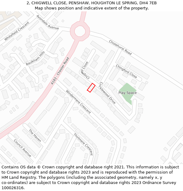 2, CHIGWELL CLOSE, PENSHAW, HOUGHTON LE SPRING, DH4 7EB: Location map and indicative extent of plot
