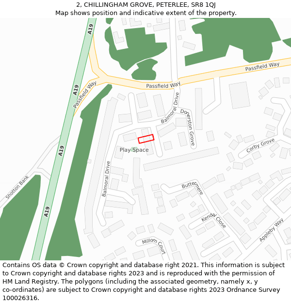 2, CHILLINGHAM GROVE, PETERLEE, SR8 1QJ: Location map and indicative extent of plot