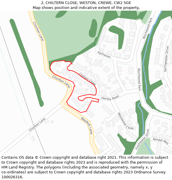 2, CHILTERN CLOSE, WESTON, CREWE, CW2 5GE: Location map and indicative extent of plot