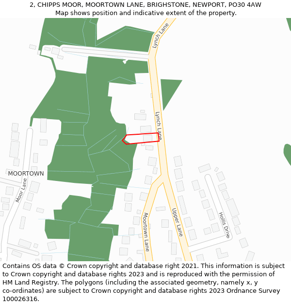 2, CHIPPS MOOR, MOORTOWN LANE, BRIGHSTONE, NEWPORT, PO30 4AW: Location map and indicative extent of plot