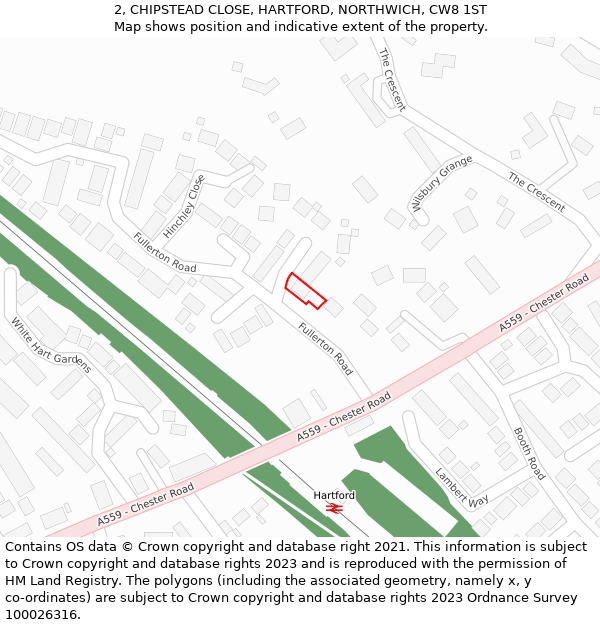 2, CHIPSTEAD CLOSE, HARTFORD, NORTHWICH, CW8 1ST: Location map and indicative extent of plot