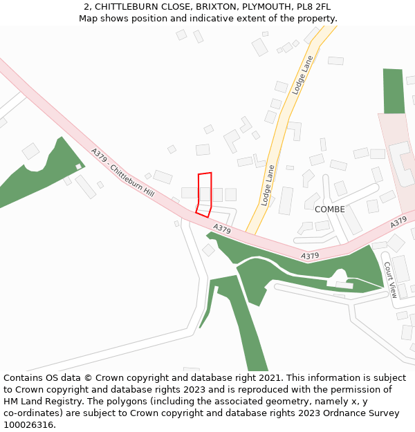 2, CHITTLEBURN CLOSE, BRIXTON, PLYMOUTH, PL8 2FL: Location map and indicative extent of plot