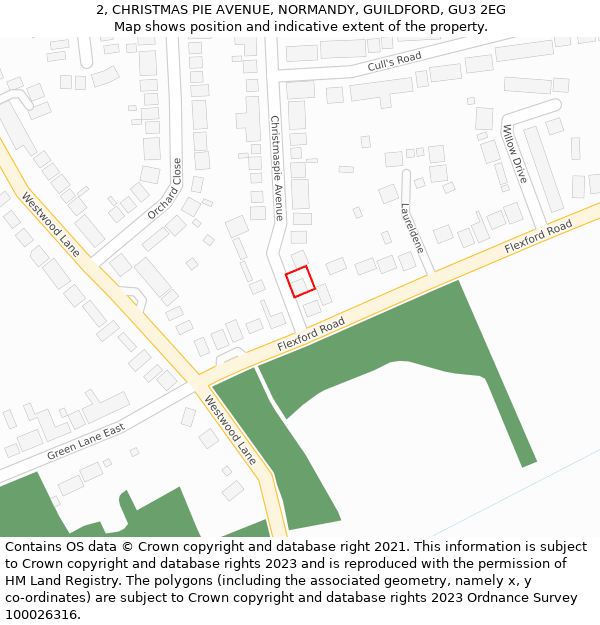 2, CHRISTMAS PIE AVENUE, NORMANDY, GUILDFORD, GU3 2EG: Location map and indicative extent of plot